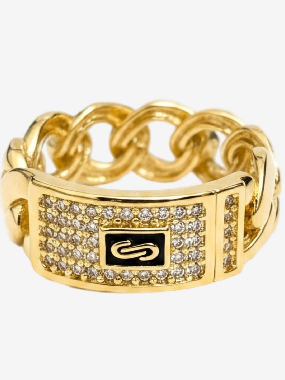 Monaco Chain Gold Statement Band Ring with CZ Pavé NWT Unisex